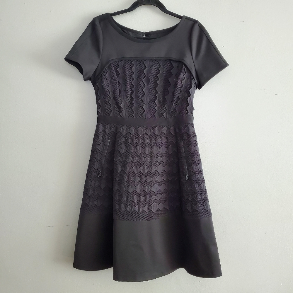 Tracy Reese Black Mesh Embellished Cocktail Dress